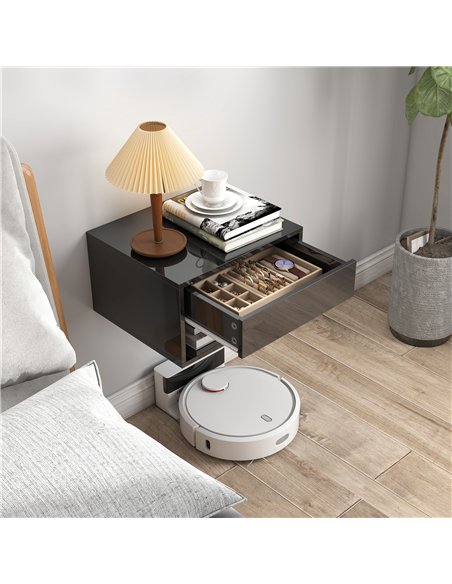HOMCOM Floating Bedside Tables Set of 2, Wall Mounted Nightstand, High Gloss Black - pic 193530 | FastDaddyshop