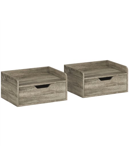 HOMCOM Floating Nightstands Set of 2, Wall Mounted Bedside Table with Drawer for Bedroom, Grey Wood Effect - pic 193531 | FastDaddyshop