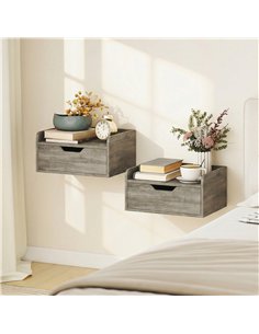 HOMCOM Floating Nightstands Set of 2, Wall Mounted Bedside Table with Drawer for Bedroom, Grey Wood Effect 2
