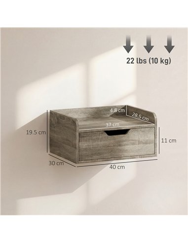 HOMCOM Floating Nightstands Set of 2, Wall Mounted Bedside Table with Drawer for Bedroom, Grey Wood Effect