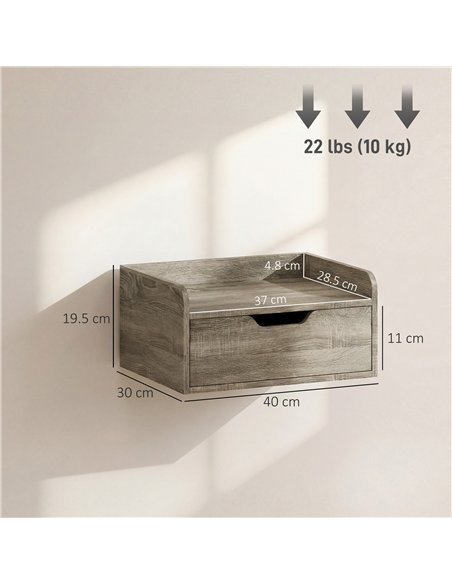 HOMCOM Floating Nightstands Set of 2, Wall Mounted Bedside Table with Drawer for Bedroom, Grey Wood Effect - pic 193533 | FastDaddyshop