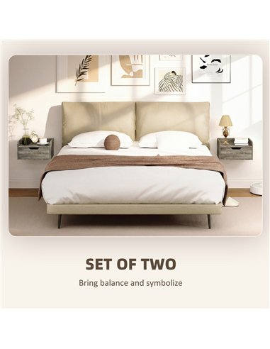 HOMCOM Floating Nightstands Set of 2, Wall Mounted Bedside Table with Drawer for Bedroom, Grey Wood Effect