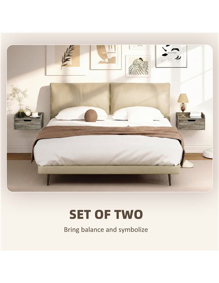 HOMCOM Floating Nightstands Set of 2, Wall Mounted Bedside Table with Drawer for Bedroom, Grey Wood Effect - pic 193534 | FastDaddyshop