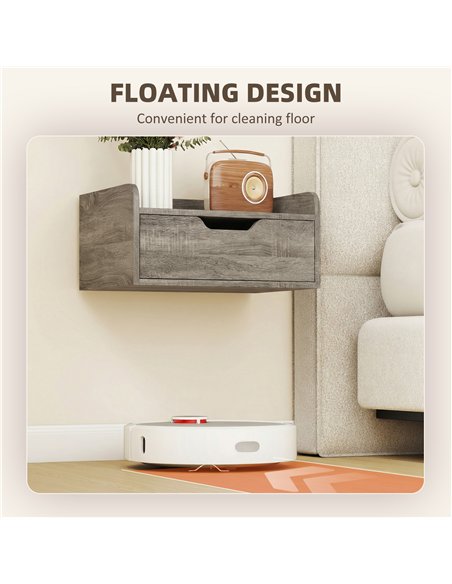 HOMCOM Floating Nightstands Set of 2, Wall Mounted Bedside Table with Drawer for Bedroom, Grey Wood Effect - pic 193535 | FastDaddyshop