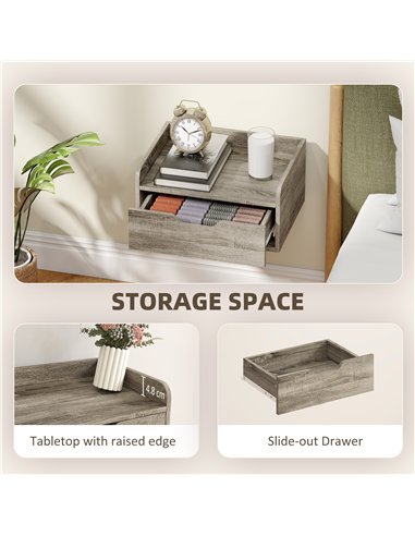 HOMCOM Floating Nightstands Set of 2, Wall Mounted Bedside Table with Drawer for Bedroom, Grey Wood Effect
