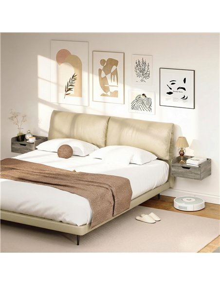 HOMCOM Floating Nightstands Set of 2, Wall Mounted Bedside Table with Drawer for Bedroom, Grey Wood Effect - pic 193537 | FastDaddyshop