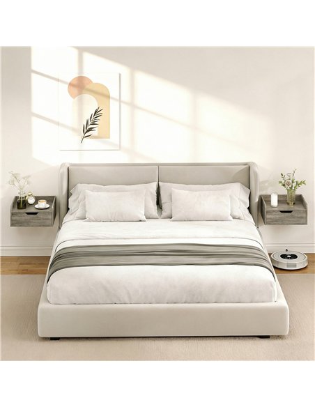 HOMCOM Floating Nightstands Set of 2, Wall Mounted Bedside Table with Drawer for Bedroom, Grey Wood Effect - pic 193538 | FastDaddyshop