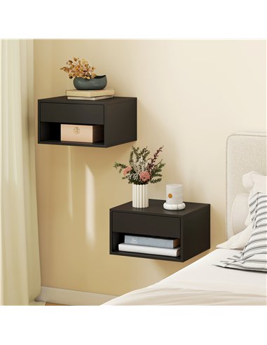 HOMCOM Floating Bedside Tables Set of 2, Wall Mounted Nightstand, Black