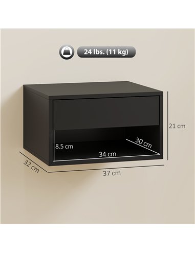 HOMCOM Floating Bedside Tables Set of 2, Wall Mounted Nightstand, Black