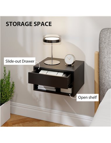 HOMCOM Floating Bedside Tables Set of 2, Wall Mounted Nightstand, Black