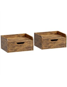 HOMCOM Floating Nightstands Set of 2, Wall Mounted Bedside Table with Drawer for Bedroom, Rustic Brown