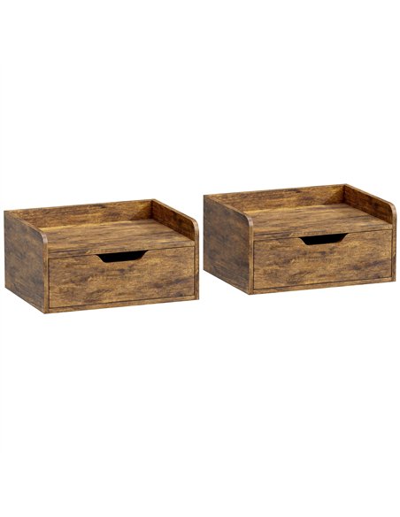 HOMCOM Floating Nightstands Set of 2, Wall Mounted Bedside Table with Drawer for Bedroom, Rustic Brown - pic 193549 | FastDaddyshop