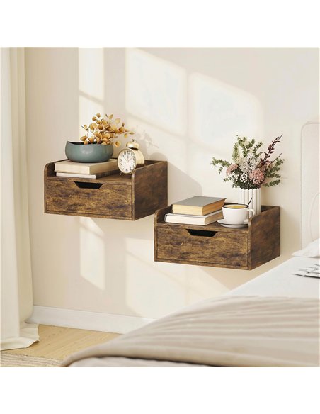 HOMCOM Floating Nightstands Set of 2, Wall Mounted Bedside Table with Drawer for Bedroom, Rustic Brown - pic 193550 | FastDaddyshop