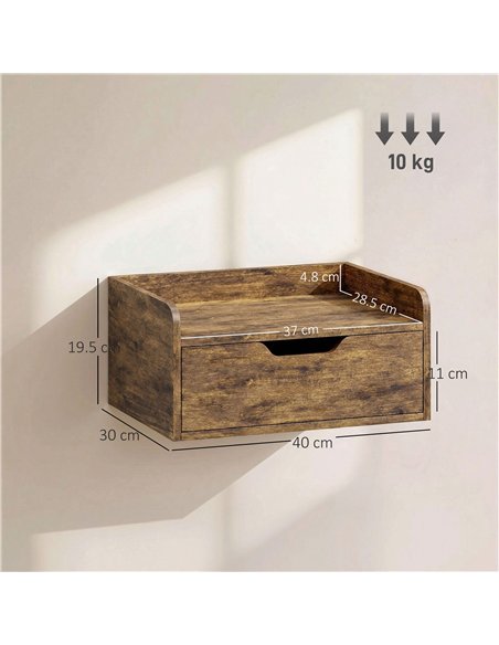 HOMCOM Floating Nightstands Set of 2, Wall Mounted Bedside Table with Drawer for Bedroom, Rustic Brown - pic 193551 | FastDaddyshop