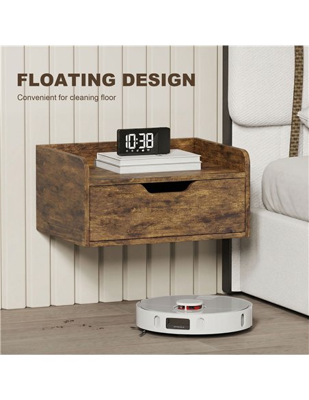 HOMCOM Floating Nightstands Set of 2, Wall Mounted Bedside Table with Drawer for Bedroom, Rustic Brown - pic 193553 | FastDaddyshop