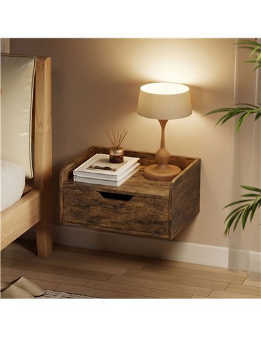 HOMCOM Floating Nightstands Set of 2, Wall Mounted Bedside Table with Drawer for Bedroom, Rustic Brown