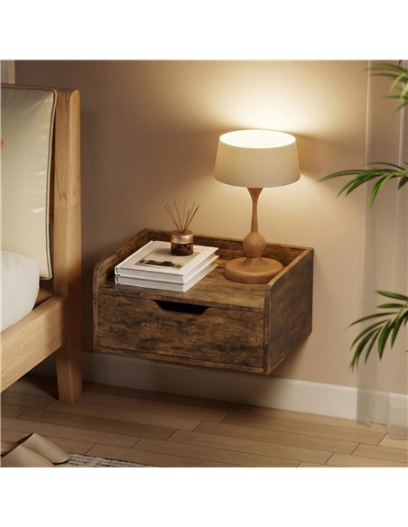 HOMCOM Floating Nightstands Set of 2, Wall Mounted Bedside Table with Drawer for Bedroom, Rustic Brown - pic 193557 | FastDaddyshop