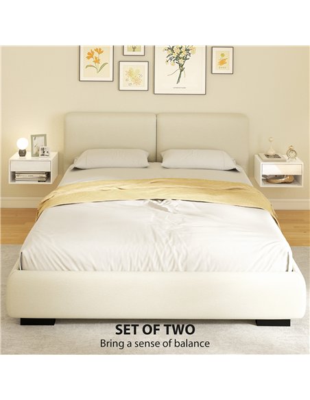 HOMCOM Set of Two Floating Bedside Tables, Wall Mounted Nightstand with Drawer and Open Shelf, High Gloss White - pic 193561 | FastDaddyshop
