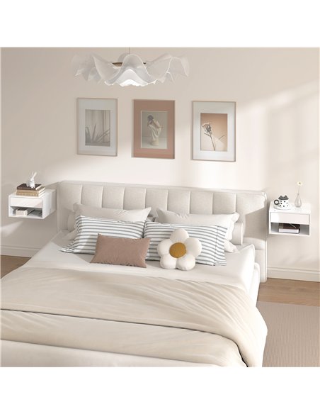 HOMCOM Set of Two Floating Bedside Tables, Wall Mounted Nightstand with Drawer and Open Shelf, High Gloss White - pic 193564 | FastDaddyshop