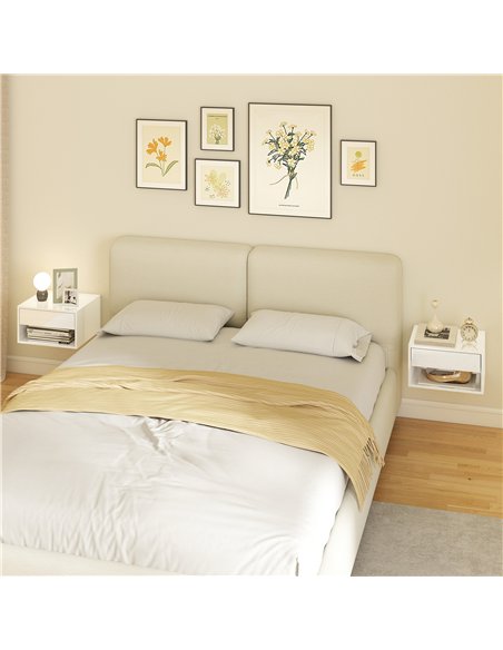 HOMCOM Set of Two Floating Bedside Tables, Wall Mounted Nightstand with Drawer and Open Shelf, High Gloss White - pic 193566 | FastDaddyshop