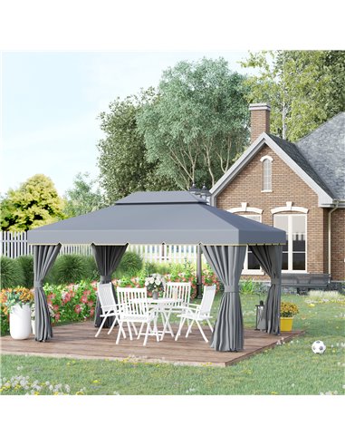 Outsunny 3x4m Gazebo, Garden Party Tent with Nets and Sidewalls, Grey