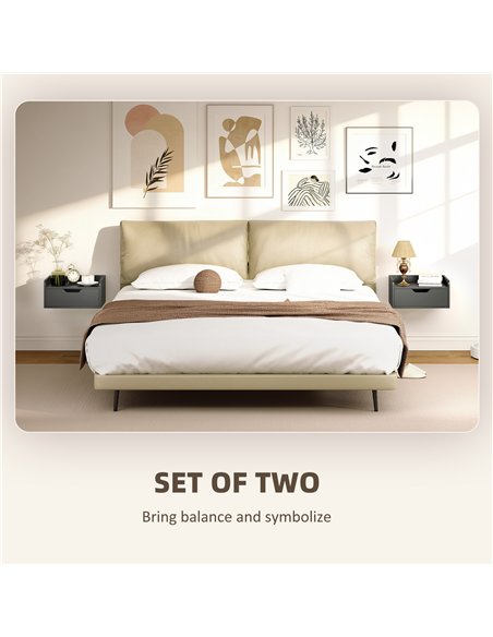 HOMCOM Floating Nightstands Set of 2, Wall Mounted Bedside Table with Drawer for Bedroom, Black - pic 193570 | FastDaddyshop