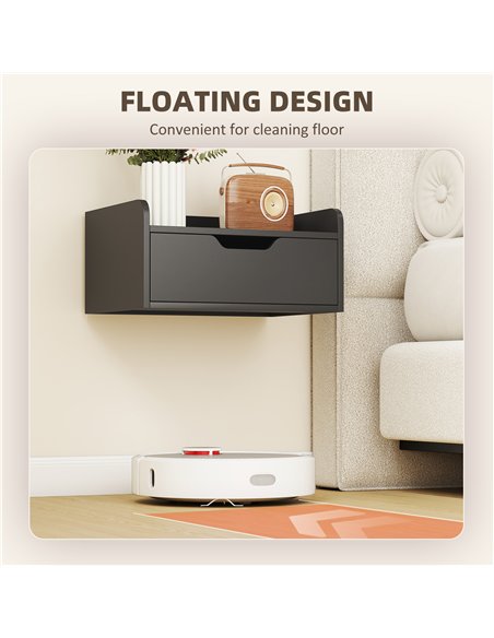 HOMCOM Floating Nightstands Set of 2, Wall Mounted Bedside Table with Drawer for Bedroom, Black - pic 193571 | FastDaddyshop