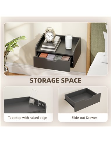 HOMCOM Floating Nightstands Set of 2, Wall Mounted Bedside Table with Drawer for Bedroom, Black