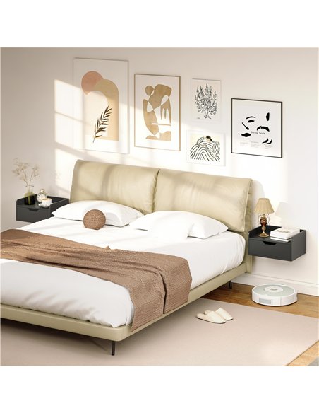 HOMCOM Floating Nightstands Set of 2, Wall Mounted Bedside Table with Drawer for Bedroom, Black - pic 193573 | FastDaddyshop