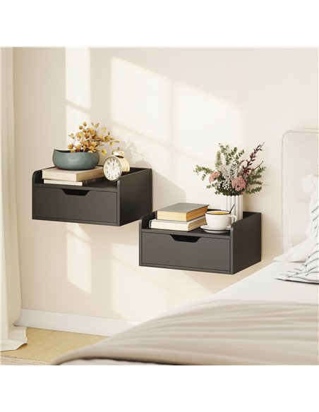 HOMCOM Floating Nightstands Set of 2, Wall Mounted Bedside Table with Drawer for Bedroom, Black - pic 193575 | FastDaddyshop