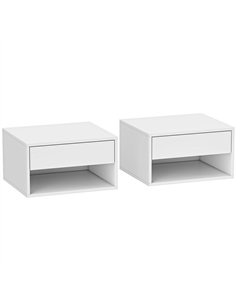 HOMCOM Set of Two Floating Bedside Tables - White