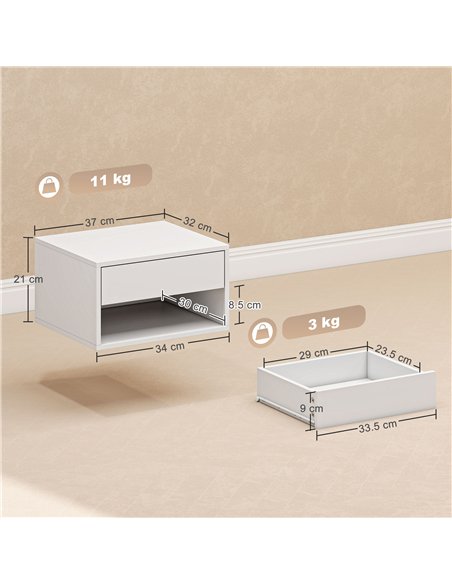 HOMCOM Set of Two Floating Bedside Tables - White - pic 193578 | FastDaddyshop