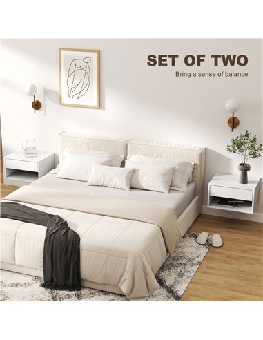 HOMCOM Set of Two Floating Bedside Tables - White