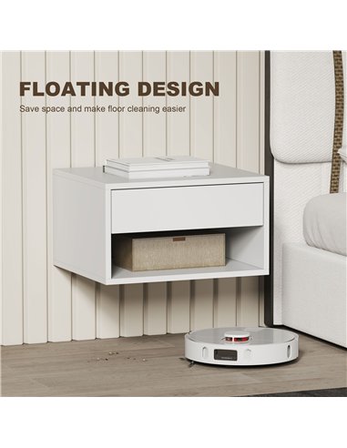 HOMCOM Set of Two Floating Bedside Tables - White