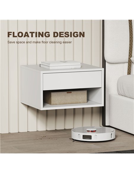 HOMCOM Set of Two Floating Bedside Tables - White - pic 193580 | FastDaddyshop