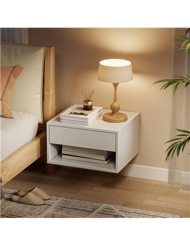HOMCOM Set of Two Floating Bedside Tables - White