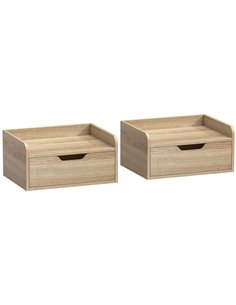 HOMCOM Floating Nightstands Set of 2, Wall Mounted Bedside Table with Drawer for Bedroom, Natural Wood