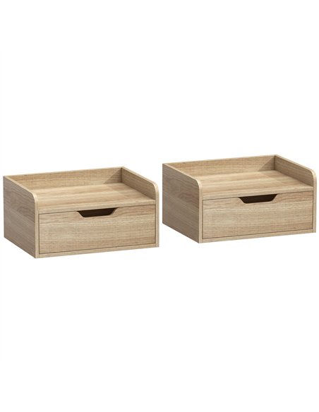 HOMCOM Floating Nightstands Set of 2, Wall Mounted Bedside Table with Drawer for Bedroom, Natural Wood - pic 193585 | FastDaddyshop