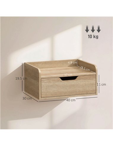 HOMCOM Floating Nightstands Set of 2, Wall Mounted Bedside Table with Drawer for Bedroom, Natural Wood