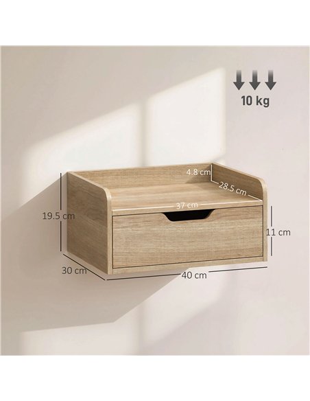 HOMCOM Floating Nightstands Set of 2, Wall Mounted Bedside Table with Drawer for Bedroom, Natural Wood - pic 193587 | FastDaddyshop