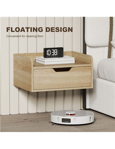 HOMCOM Floating Nightstands Set of 2, Wall Mounted Bedside Table with Drawer for Bedroom, Natural Wood