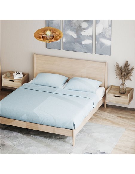 HOMCOM Floating Nightstands Set of 2, Wall Mounted Bedside Table with Drawer for Bedroom, Natural Wood - pic 193592 | FastDaddyshop