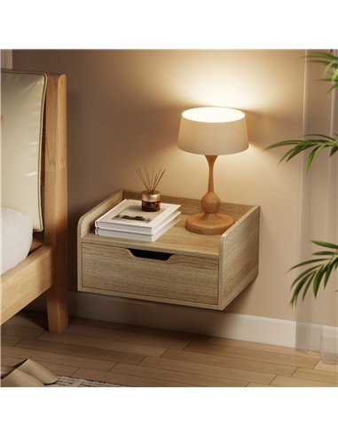 HOMCOM Floating Nightstands Set of 2, Wall Mounted Bedside Table with Drawer for Bedroom, Natural Wood