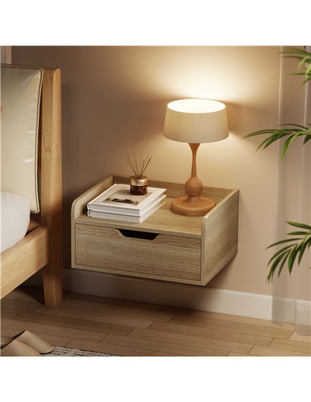 HOMCOM Floating Nightstands Set of 2, Wall Mounted Bedside Table with Drawer for Bedroom, Natural Wood - pic 193593 | FastDaddyshop