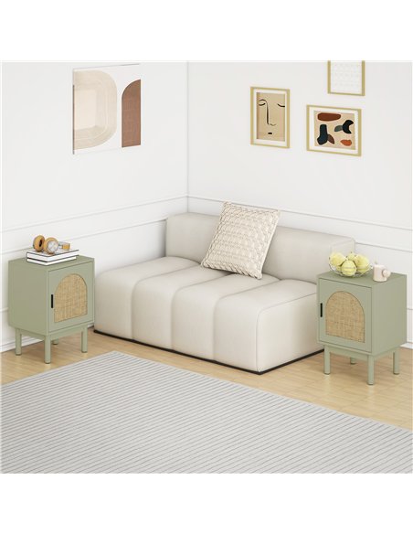 HOMCOM Set of 2 Rattan Bedside Tables, Boho Nightstands with Solid Wood Legs and Storage Cabinet for Living Room, Bedroom, Accen - pic 193595 | FastDaddyshop