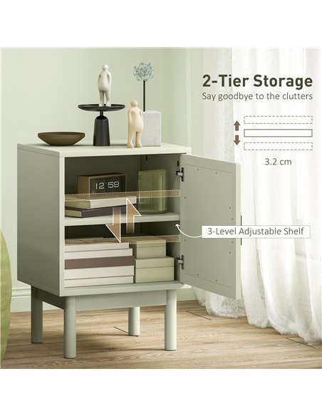 HOMCOM Set of 2 Rattan Bedside Tables, Boho Nightstands with Solid Wood Legs and Storage Cabinet for Living Room, Bedroom, Accen - pic 193599 | FastDaddyshop