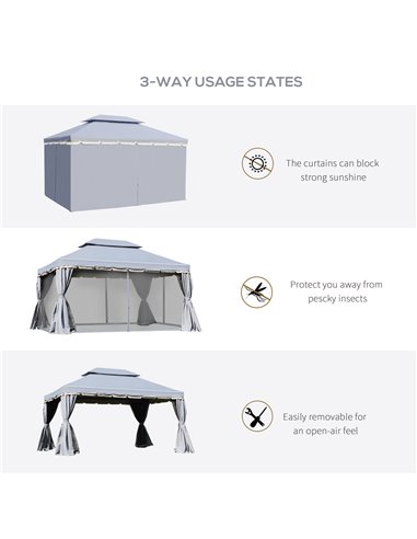 Outsunny 3x4m Gazebo, Garden Party Tent with Nets and Sidewalls, Grey