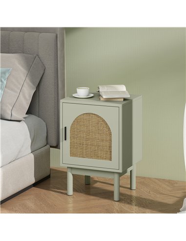 HOMCOM Set of 2 Rattan Bedside Tables, Boho Nightstands with Solid Wood Legs and Storage Cabinet for Living Room, Bedroom, Accen