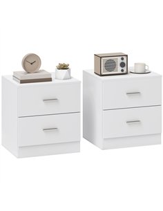HOMCOM Set of 2 Modern Nightstands, Bedside Tables with 2 Storage Drawers, Accent End Table for Bedroom and Living Room, White