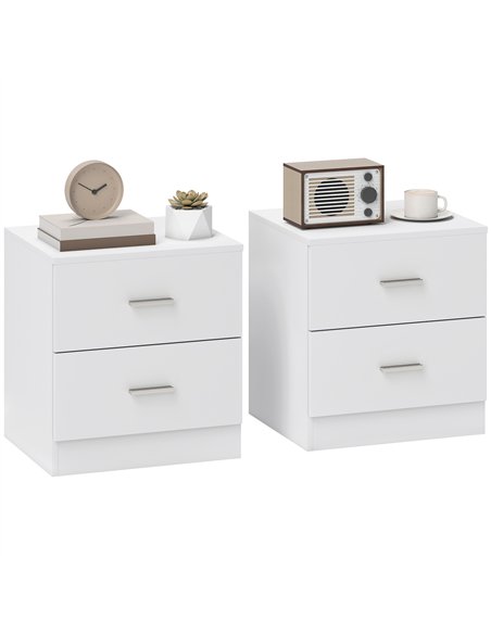 HOMCOM Set of 2 Modern Nightstands, Bedside Tables with 2 Storage Drawers, Accent End Table for Bedroom and Living Room, White - pic 193603 | FastDaddyshop